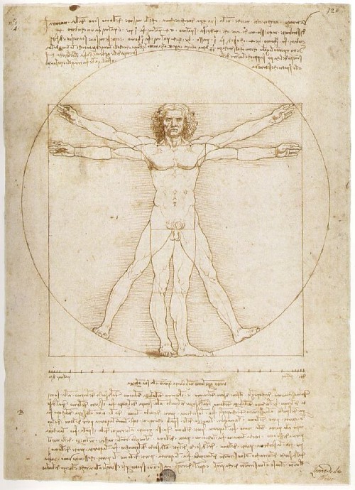 "Czlowiek Witruwianski" idealne proporcje według Leonarda da Vinci
