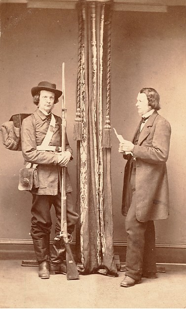 Podwójny autoportret - jako wojskowego i jako cywila, A. M. Allen, datowany na 1865-70