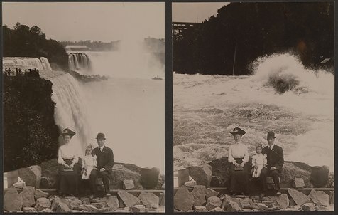 To samo ujęcie rodziny w różnych miejscach przy wodospadzie Niagara, 1905